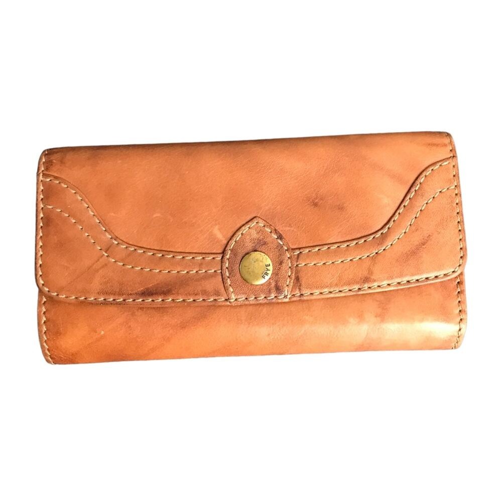 Frye Wallet Women Large Saddle Campus Leather Trifold Distressed 34DB983-SDL - Picture 7 of 9